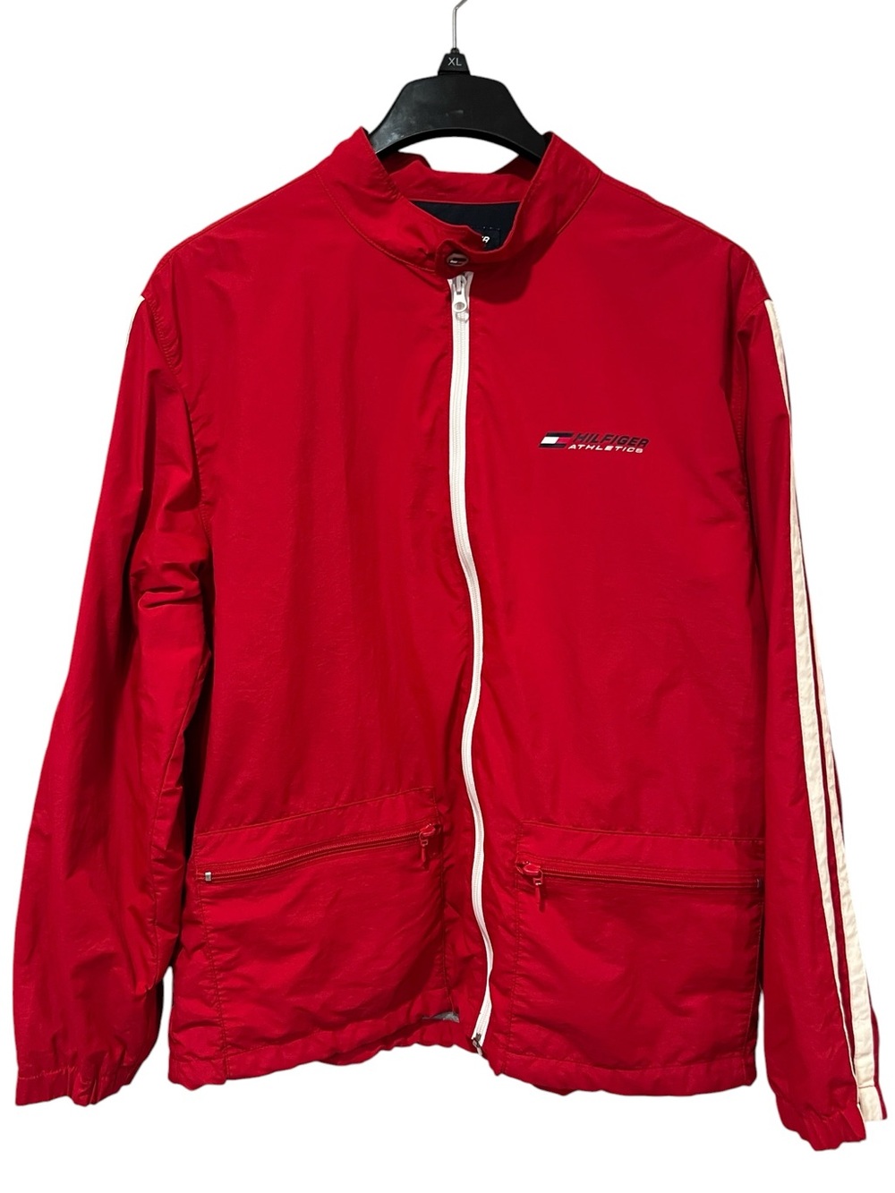 Vintage Tommy Hilfiger Red Lightweight Track Jacket with White Trim Size Large